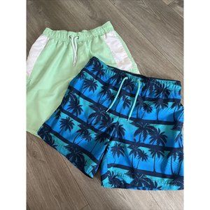 Lot 2 Mens Tropical Swim Trunks Shorts Palm Tress Medium